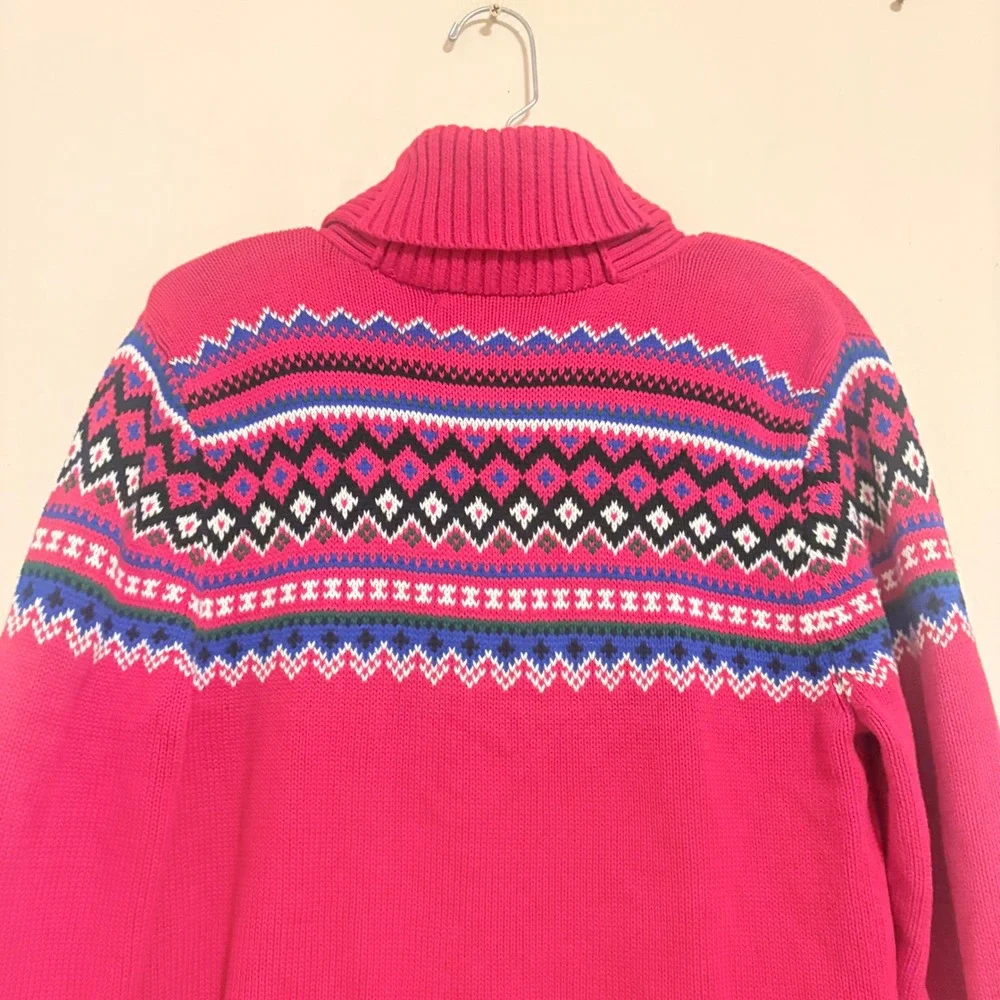 Lauren Ralph Lauren Red Fair Isle Shawl Neck Toggle Sweater L Cotton Mens